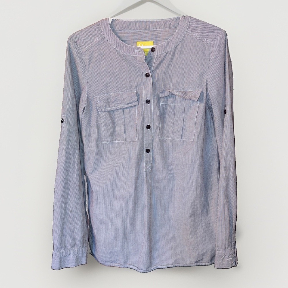 Q Mack Women's Railroad Stripe Button Tunic Lightweight Preppy Shirt Size XS